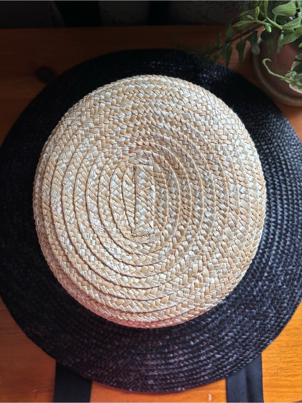 Wyeth Two-Tone Straw Wide Brim Ribbon Tie Hat. - Picture 3 of 4